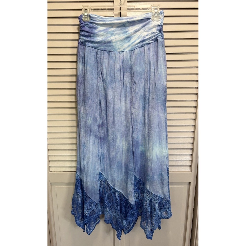 Apt. 9 Tie Dye Lace Shark Bite Hem Blue/Purple Size L Elastic Band Lined